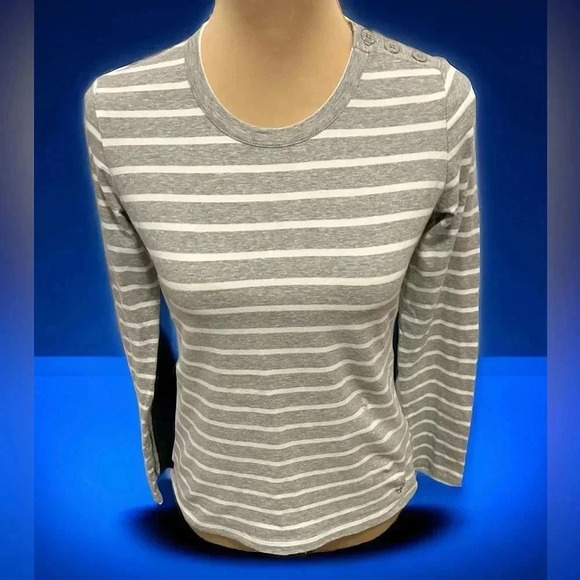 Nautica Striped Nautical Themed Long Sleeve Shirt Size S Button & Anchor Accents - Picture 1 of 13